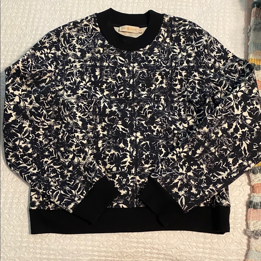 Tory Burch Black Ribbed Collar Pullover
